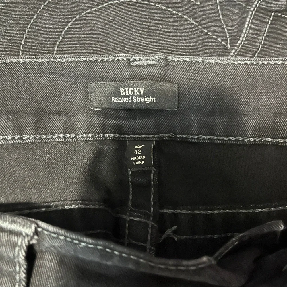 True Religion Ricky Relaxed Straight Black Jeans Mens 42x30 Horseshoe Pocket